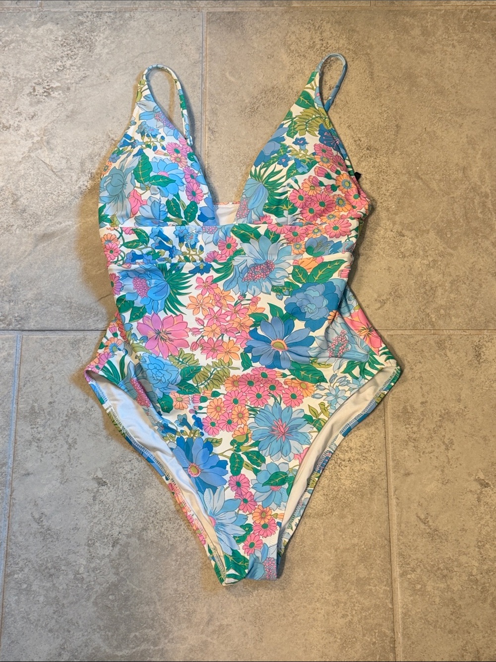 J. Crew Floral One-Piece Swimsuit in Blue and Pink